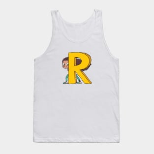 girl hides behind the capital letter R Tank Top